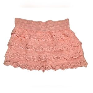 Ellie Kate Peach Festival Stretchy Skorts with Scalloped Crochet Tiers L NWT